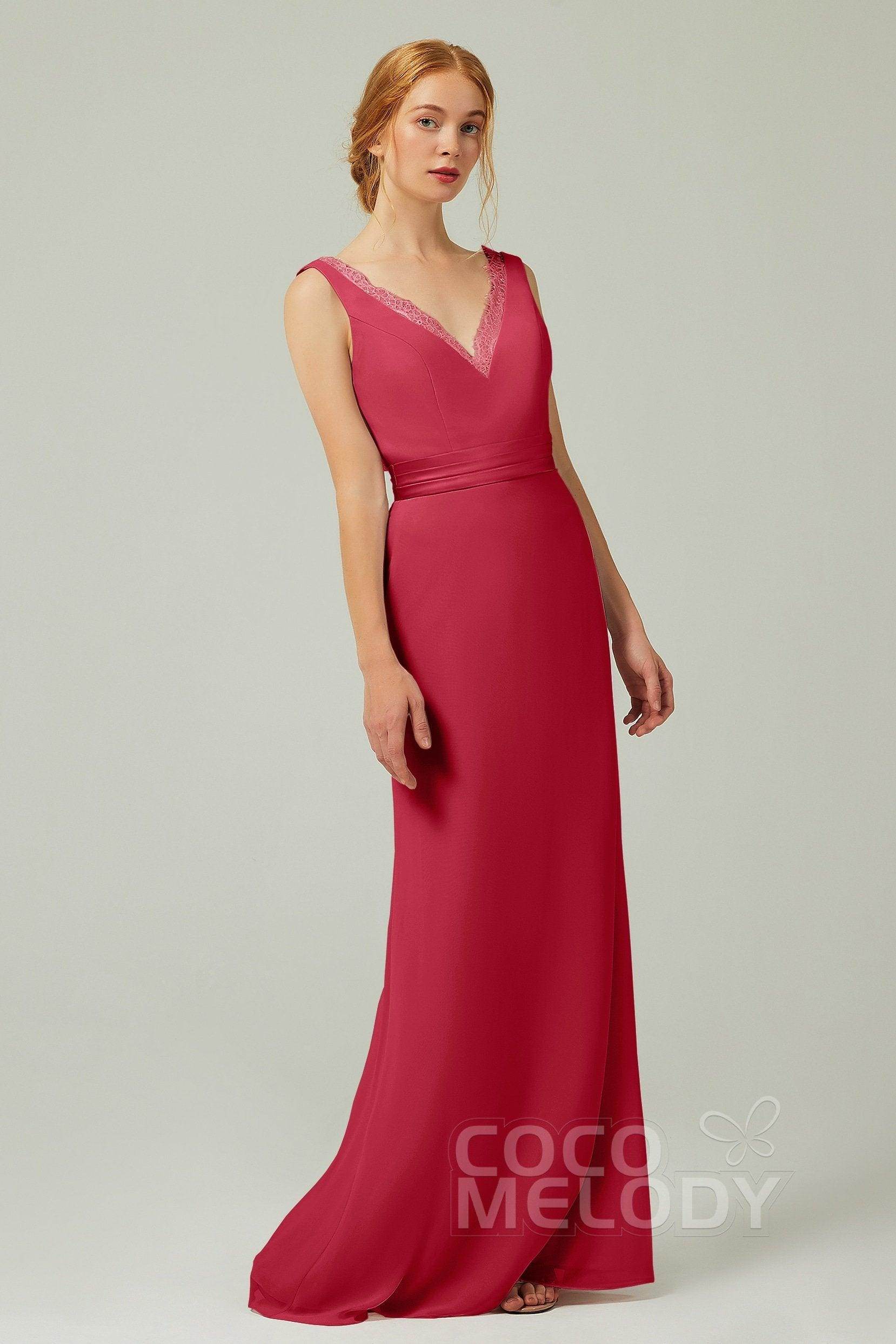 Sheath-Column Floor Length Chiffon Bridesmaid Dress CB0320 - COCOMELODY